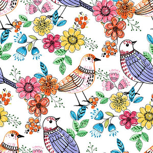 Folk Art Birds, Multi - cotton fabric