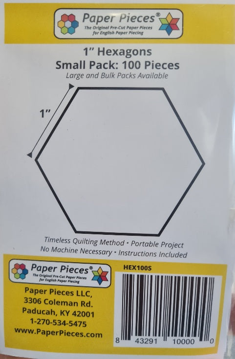 1” Hexagon paper Templates-100 pieces