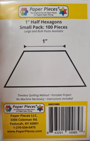 1” half Hexagon paper Templates-100 pieces