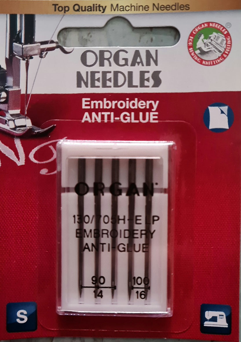 Organ Embroidery ANTI-GLUE Needles pack of 5