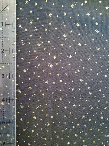 Orbit stars on black Metalic cotton fabric