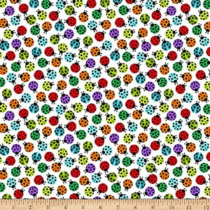 Ladybug Toss, multi - cotton fabric