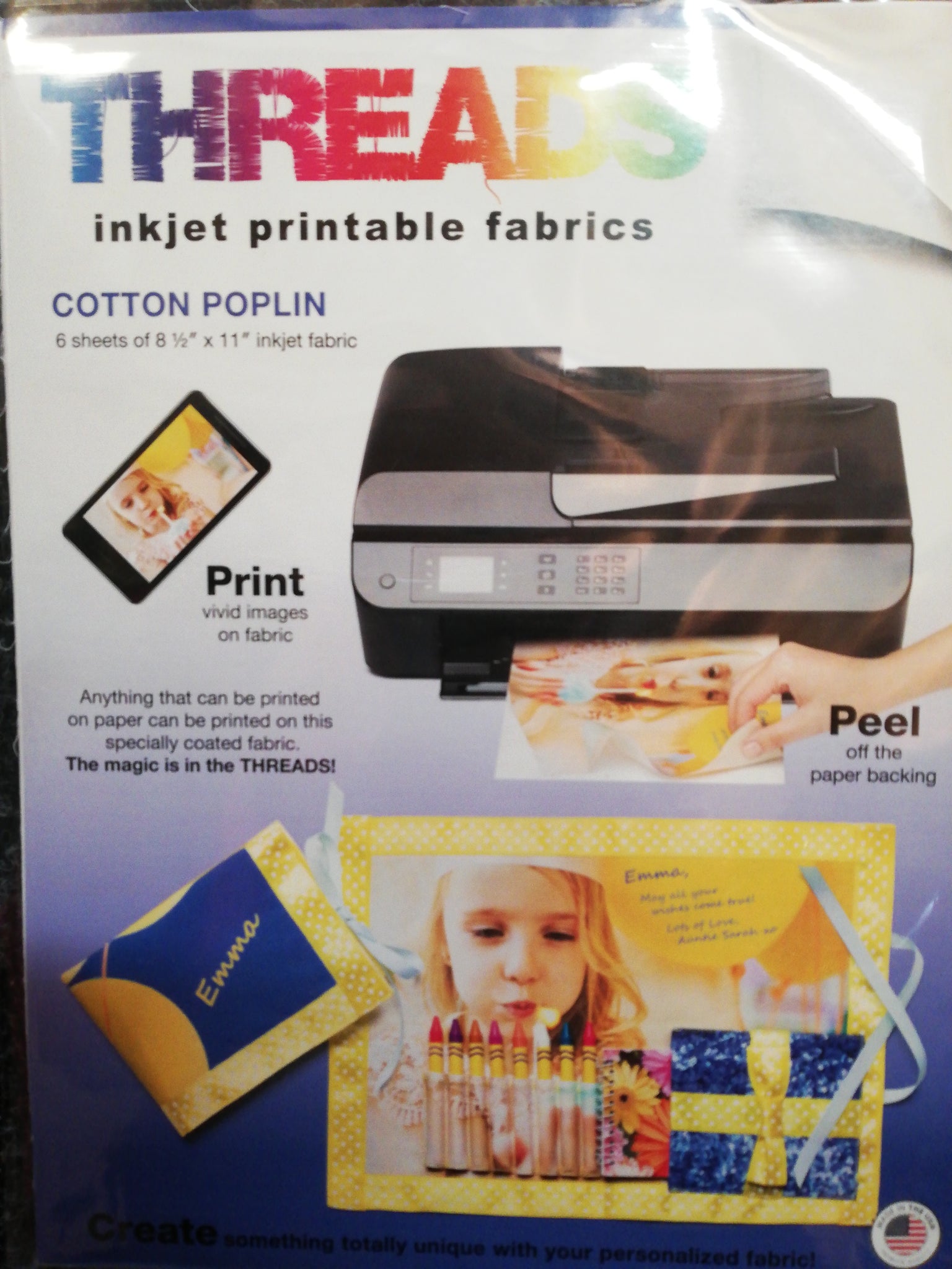 Threads inkjet printable cotton poplin fabric