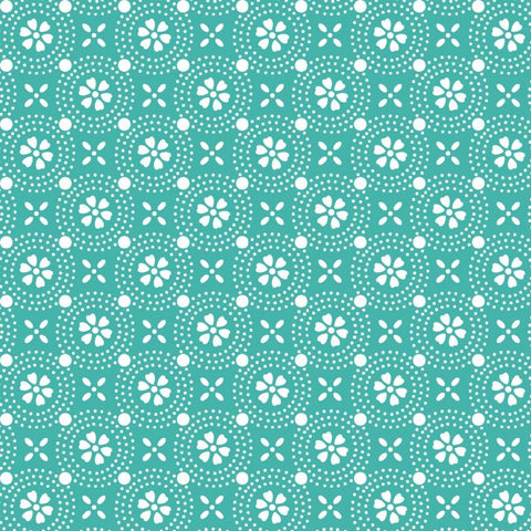 Dots and circles, Teal cotton fabric